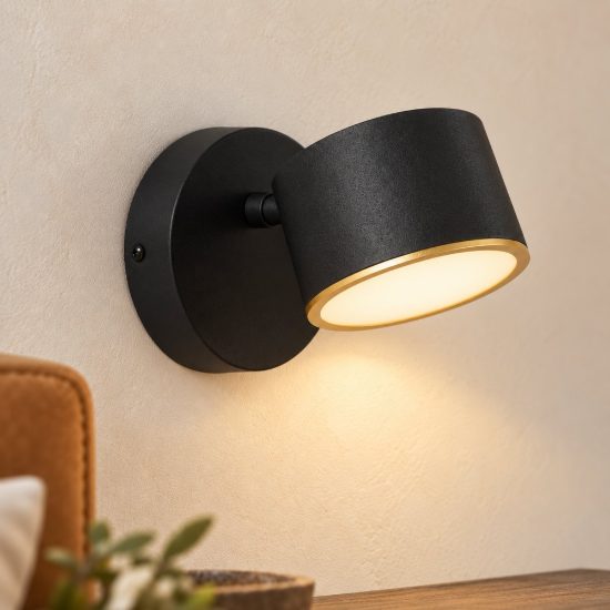 Applique per comodino camera da letto rotonda contemporanea nero led 9w 2700k touch dimmer