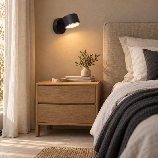 Applique per comodino camera da letto rotonda contemporanea nero led 9w 2700k touch dimmer