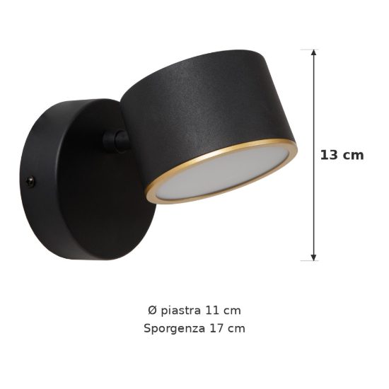 Applique per comodino camera da letto rotonda contemporanea nero led 9w 2700k touch dimmer