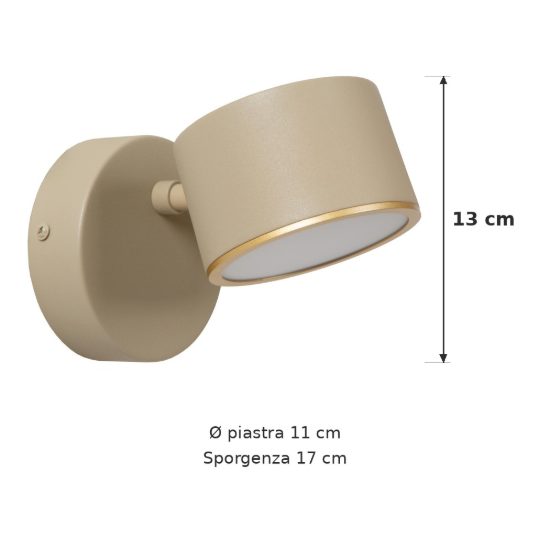Applique per comodino camera da letto rotonda contemporanea tortora led 9w 2700k touch dimmer