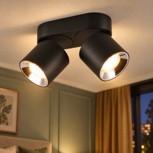 Plafoniera con 2 faretti orientabili da incasso o plafone nera