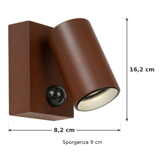 Applique da esterno a cilindro marrone ruggine led 10w cct 2200k 2700k 3000k ip54 con sensore