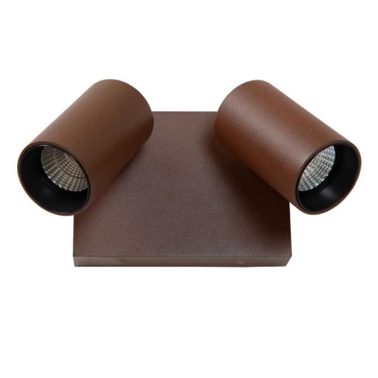 Applique da esterno con 2 faretti marrone ruggine led 19w cct 2200k 2700k 3000k ip54
