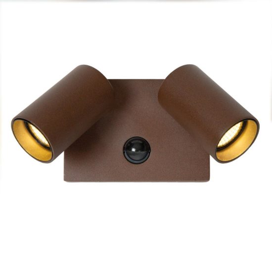 Applique da esterno con 2 faretti marrone ruggine led 20w cct 2200k 2700k 3000k ip54 con sensore