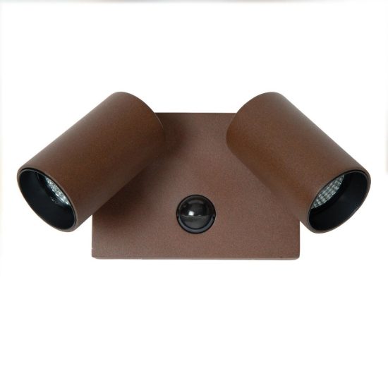 Applique da esterno con 2 faretti marrone ruggine led 20w cct 2200k 2700k 3000k ip54 con sensore