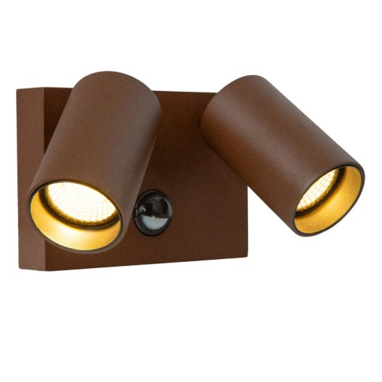 Applique da esterno con 2 faretti marrone ruggine led 20w cct 2200k 2700k 3000k ip54 con sensore
