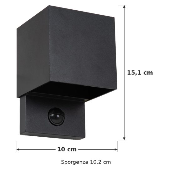 Applique da esterno quadrata nero led 7w cct 2700k 3300k 4000k ip65 con sensore