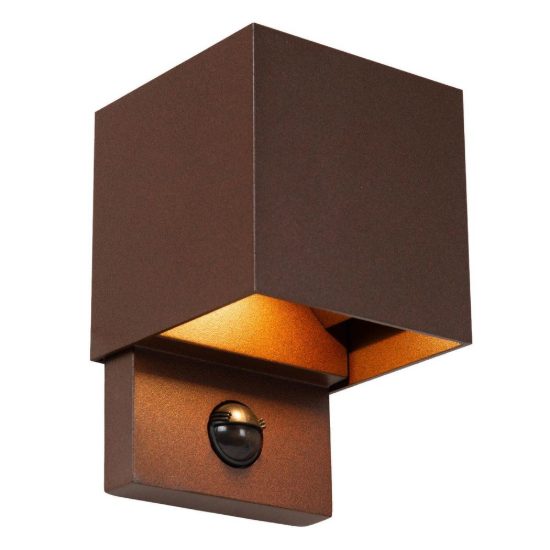 Applique da esterno quadrata marrone ruggine led 7w cct 2700k 3300k 4000k ip65 con sensore