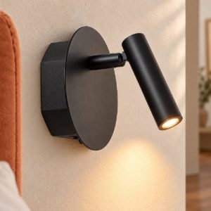 Applique per comodino camera da letto rotonda moderna nero led 2w 3000k ricaricabile