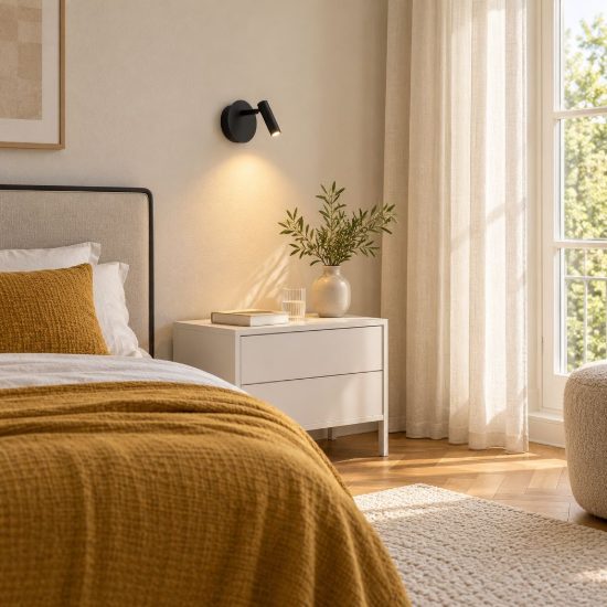 Applique per comodino camera da letto rotonda moderna nero led 2w 3000k ricaricabile