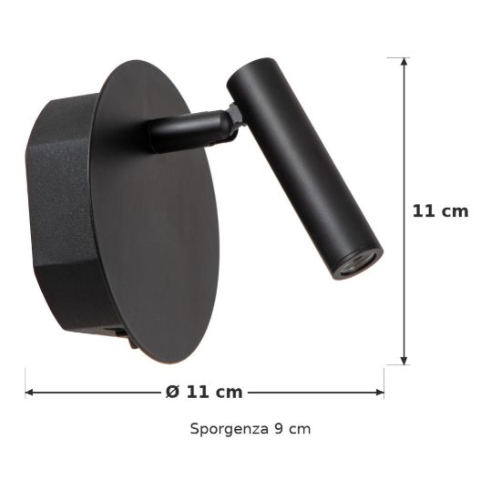 Applique per comodino camera da letto rotonda moderna nero led 2w 3000k ricaricabile