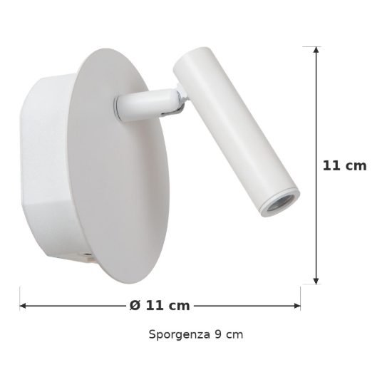 Applique per comodino camera da letto rotonda moderna bianco led 2w 3000k ricaricabile