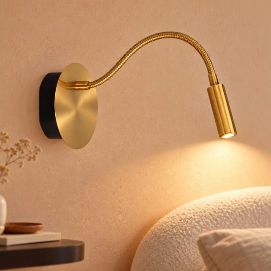 Applique per comodino camera da letto a braccio flessibile moderna oro led 2w 3000k ricaricabile