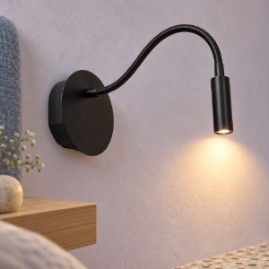 Applique per comodino camera da letto a braccio flessibile moderna nero led 2w 3000k ricaricabile
