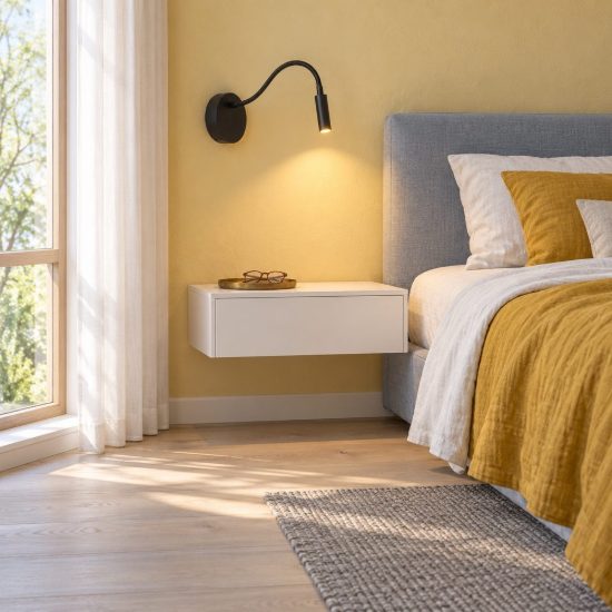 Applique per comodino camera da letto a braccio flessibile moderna nero led 2w 3000k ricaricabile