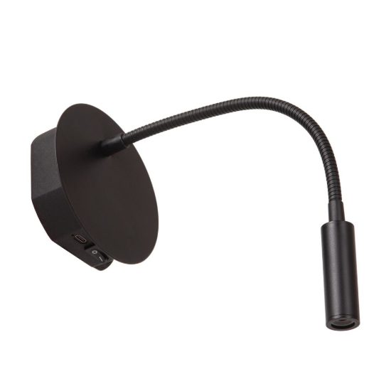 Applique per comodino camera da letto a braccio flessibile moderna nero led 2w 3000k ricaricabile