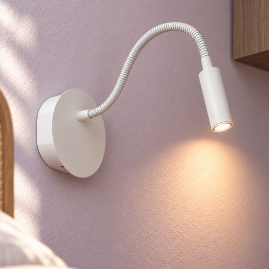 Applique per comodino camera da letto a braccio flessibile moderna bianco led 2w 3000k ricaricabile