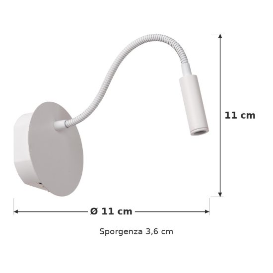 Applique per comodino camera da letto a braccio flessibile moderna bianco led 2w 3000k ricaricabile