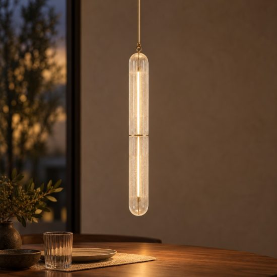 Lampada a sospensione led 20w 3000k dimmerabile per cucina contemporanea ottone anticato
