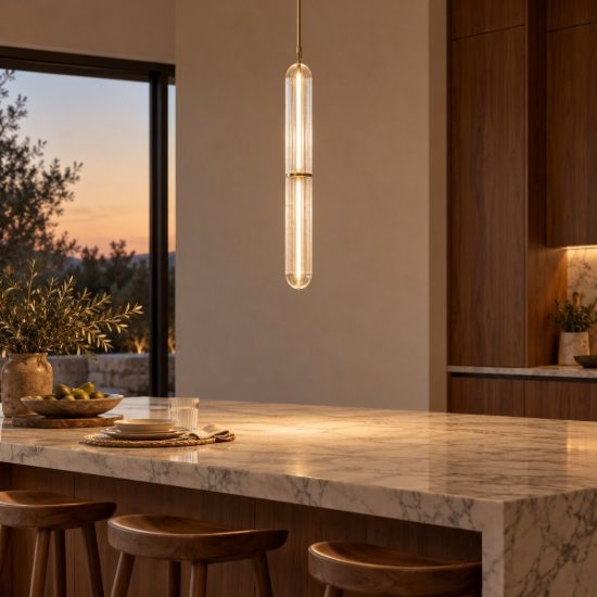 Lampada a sospensione led 20w 3000k dimmerabile per cucina contemporanea ottone anticato