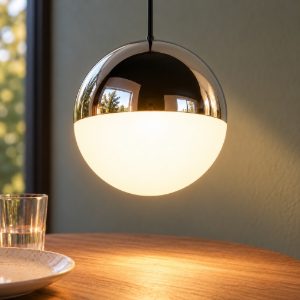 Lampada a sospensione led 5w 4000k per sala da pranzo moderna nera con sfera cromata bianca