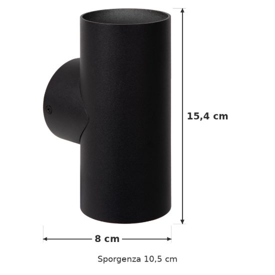 Applique 2 luci grande a cilindro per soggiorno moderna nero