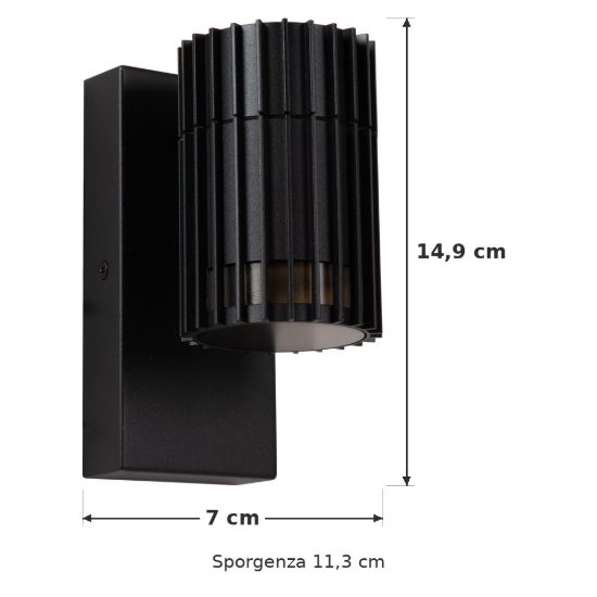 Applique da esterno a cilindro rigato nero ip44