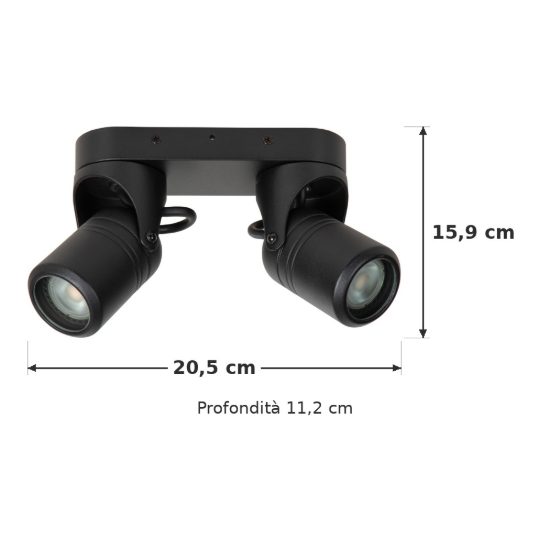 Plafoniera da esterno con 2 faretti orientabili moderna nero ip44