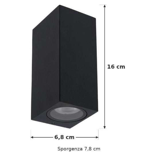 Applique da esterno biemissione rettangolare nero ip65