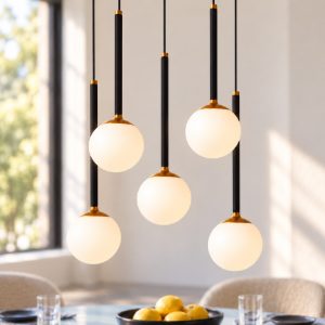 Lampadario con 5 pendenti a cascata per sala da pranzo nero opalino led 41w cct 2200k 2700k 3300k