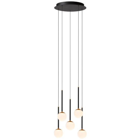 Lampadario con 5 pendenti a cascata per sala da pranzo nero opalino led 41w cct 2200k 2700k 3300k