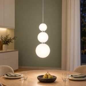 Lampada a sospensione led 11w 3000k dimmerabile per cucina moderna cromo e opale