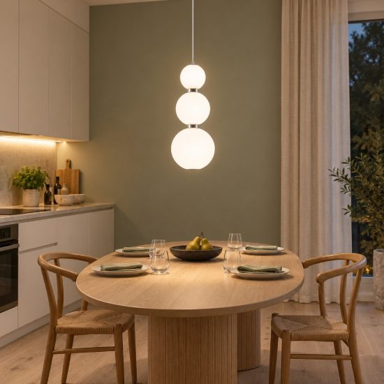 Lampada a sospensione led 11w 3000k dimmerabile per cucina moderna cromo e opale