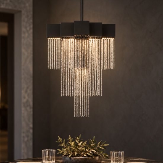Lampadario a sospensione con pendenti led 8w 3000k dimmerabile per ingresso nero opaco