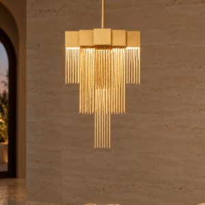 Lampadario a sospensione con pendenti led 8w 3000k dimmerabile per ingresso oro spazzolato