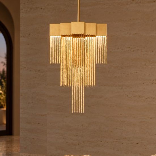 Lampadario a sospensione con pendenti led 8w 3000k dimmerabile per ingresso oro spazzolato