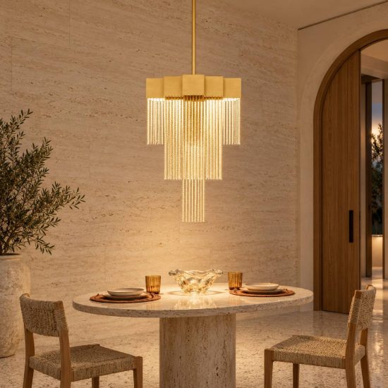 Lampadario a sospensione con pendenti led 8w 3000k dimmerabile per ingresso oro spazzolato