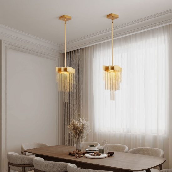 Lampadario a sospensione con pendenti led 8w 3000k dimmerabile per ingresso oro spazzolato