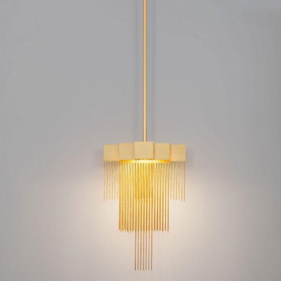 Lampadario a sospensione con pendenti led 8w 3000k dimmerabile per ingresso oro spazzolato
