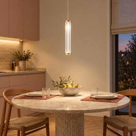 Lampada a sospensione led 6w 2700k dimmerabile per cucina contemporanea trasparente e oro spazzolato