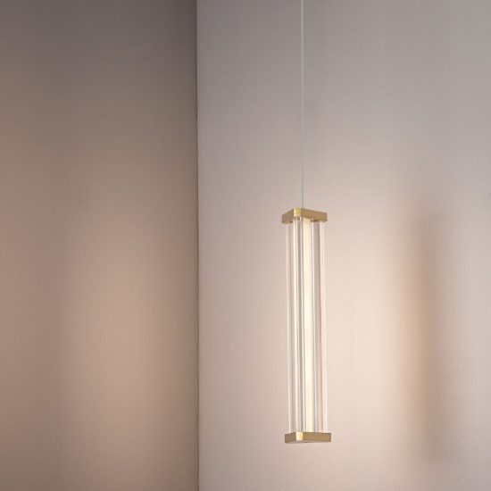 Lampada a sospensione led 6w 2700k dimmerabile per cucina contemporanea trasparente e oro spazzolato