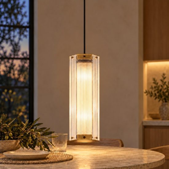 Lampada a sospensione led 7w 3000k dimmerabile per cucina contemporanea ottone anticato