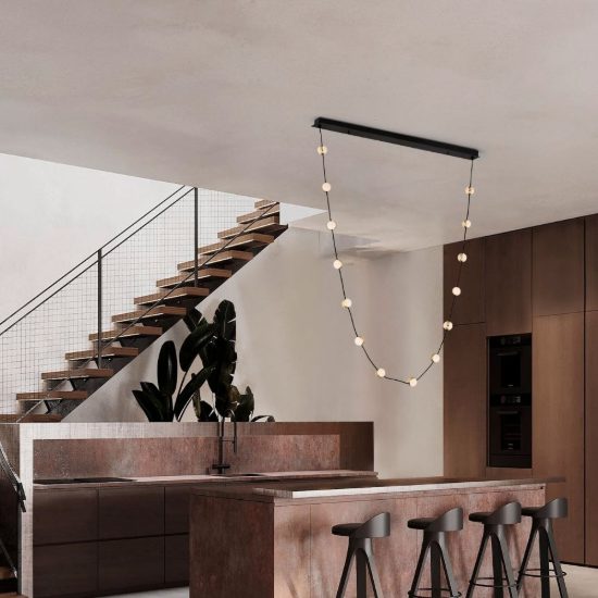 Lampadario a sospensione con pendenti led 46w 3000k dimmerabile per soggiorno nero e oro