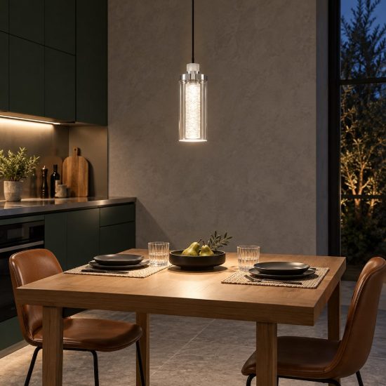Lampada a sospensione led 9w 3000k per cucina moderna nera sabbiata e cromo