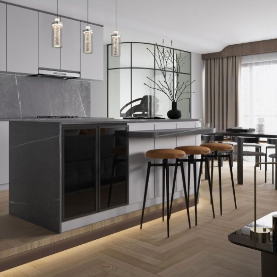 Lampada a sospensione led 9w 3000k per cucina moderna nera sabbiata e cromo