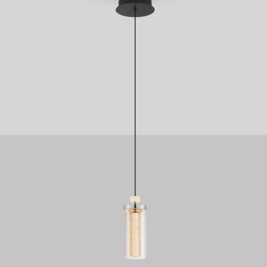 Lampada a sospensione led 9w 3000k per cucina moderna nera sabbiata e cromo