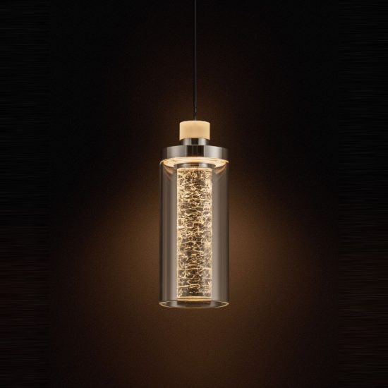 Lampada a sospensione led 9w 3000k per cucina moderna nera sabbiata e cromo