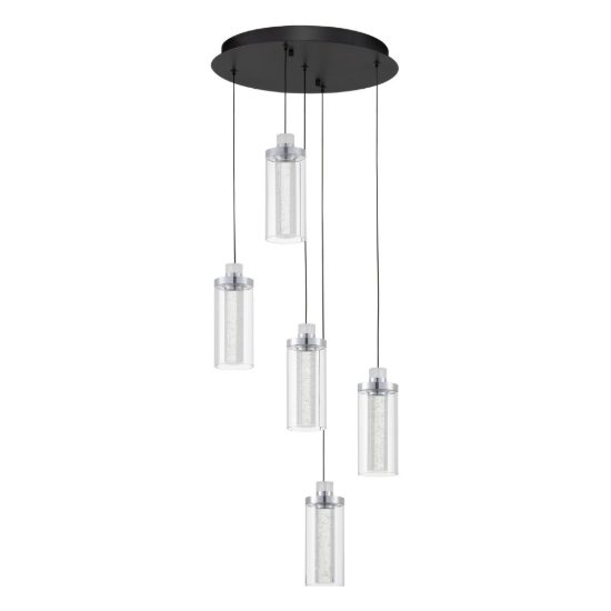 Lampadario a sospensione con 5 pendenti led 38w 3000k per soggiorno nero sabbiato e cromo