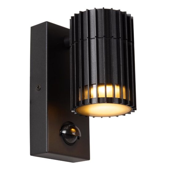 Applique da esterno a cilindro rigato nero ip44 con sensore di movimento crepuscolare