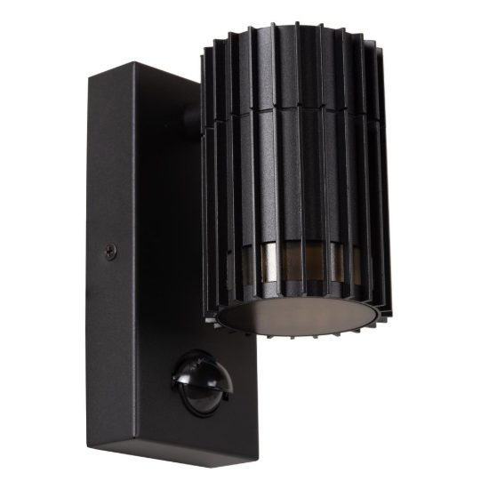 Applique da esterno a cilindro rigato nero ip44 con sensore di movimento crepuscolare